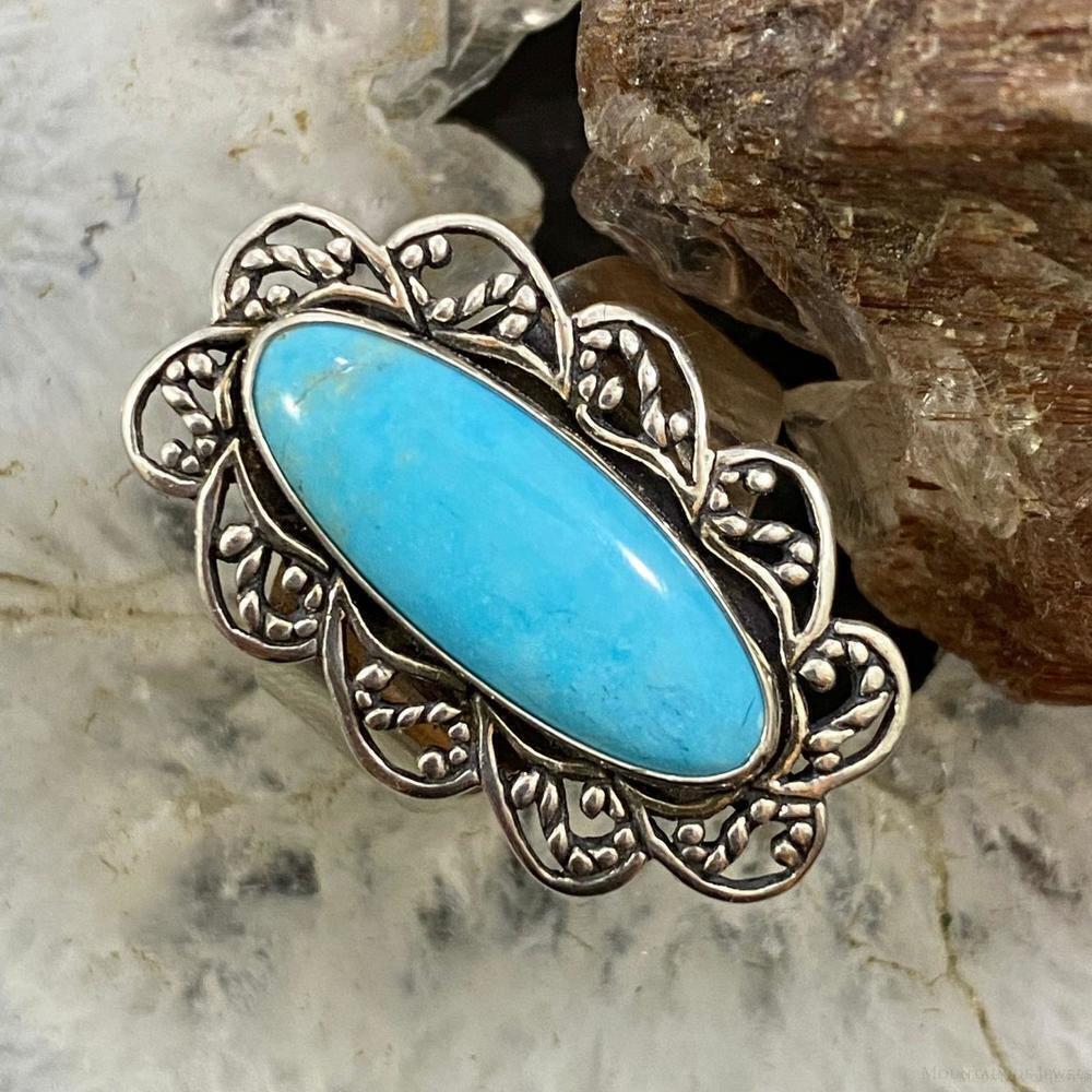 Carolyn Pollack Sterling Silver Elongated Turquoise Decorated Ring Sz Variety